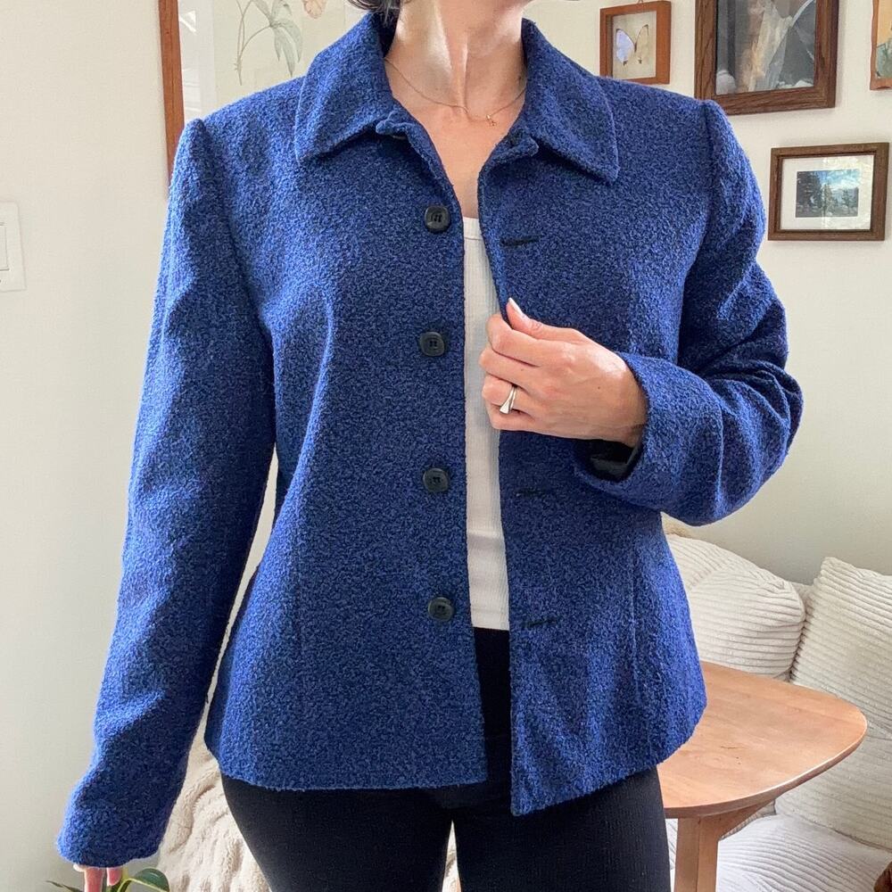 Karen Scott Blue Textured Button-front Career-wear Blazer Size 12 (L)